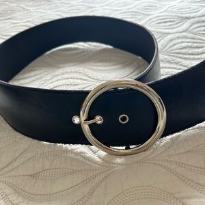 Italian Elegant Black Belt with Silver Buckle